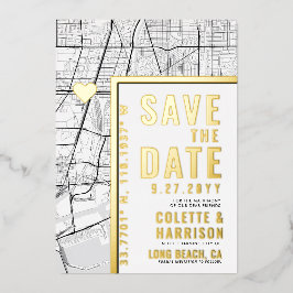 Long Beach Love Locator | Huwelijk Save the Date Folie Uitnodiging