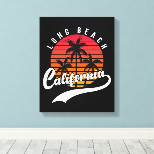 Long Beach Retro Zonsondergang Canvasprint Canvas Afdruk (Insitu (Houten vloer))