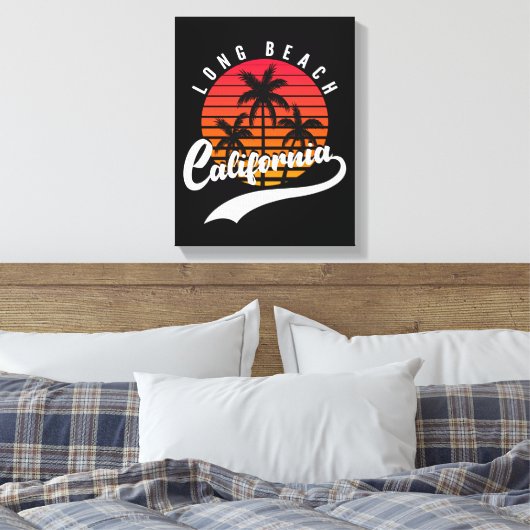Long Beach Retro Zonsondergang Canvasprint Canvas Afdruk (Insitu (Slaapkamer))