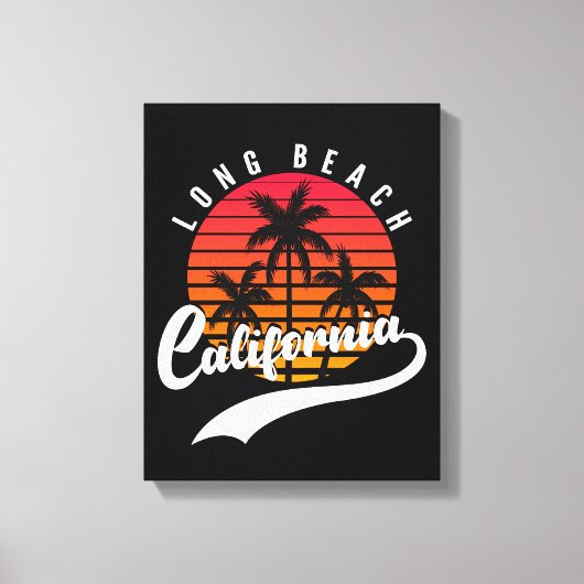 Long Beach Retro Zonsondergang Canvasprint Canvas Afdruk (Voorkant)