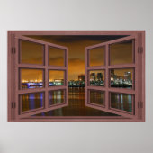Long Beach Skyline bij nacht Open Window Poster (Voorkant)
