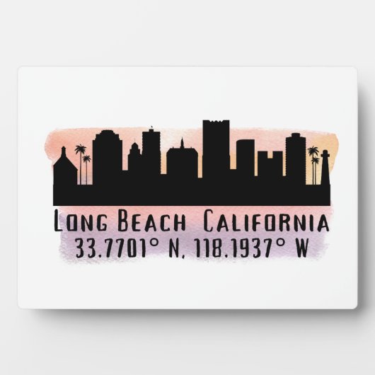 Long Beach Skyline Latitude en Lengtegraad Fotoplaat (voorkant)