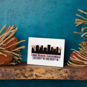 Long Beach Skyline Latitude en Lengtegraad Fotoplaat