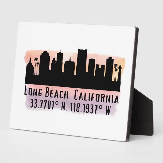 Long Beach Skyline Latitude en Lengtegraad Fotoplaat (Zijkant)