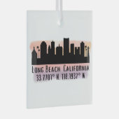Long Beach Skyline Latitude en Lengtegraad Glas Ornament (Voorkant Rechts)