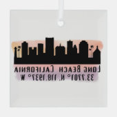 Long Beach Skyline Latitude en Lengtegraad Glas Ornament (Achterkant)