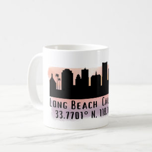 Long Beach Skyline Latitude en Lengtegraad Koffiemok