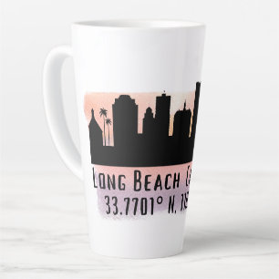 Long Beach Skyline Latitude en Lengtegraad Latte Mok