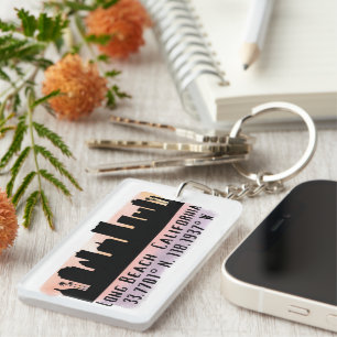 Long Beach Skyline Latitude en Lengtegraad Sleutelhanger