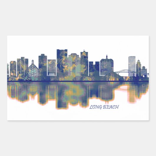 Long Beach Skyline Rechthoekige Sticker (Voorkant)