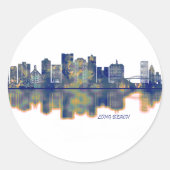 Long Beach Skyline Ronde Sticker (Voorkant)