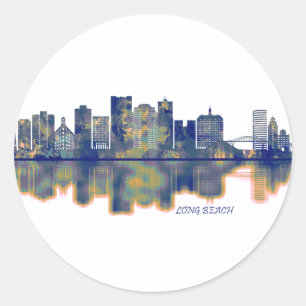 Long Beach Skyline Ronde Sticker