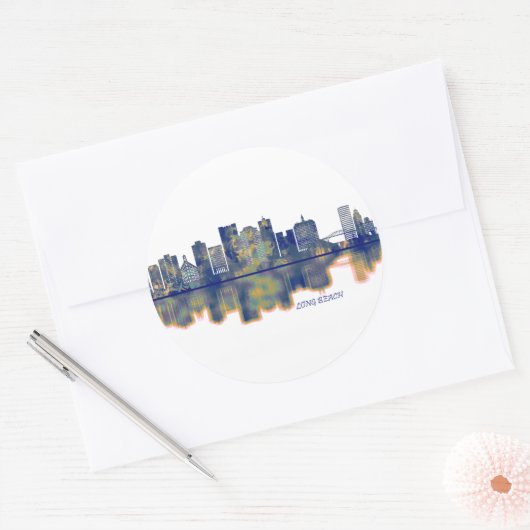 Long Beach Skyline Ronde Sticker (Envelop)
