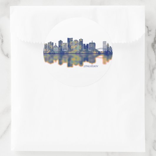 Long Beach Skyline Ronde Sticker (Tas)