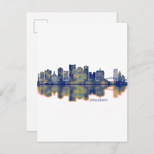 Long Beach Skyline Uitnodiging Briefkaart (Voorkant / Achterkant)