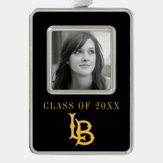 Long Beach State Logo Verzilverd Omlijst Ornament (Voorkant)