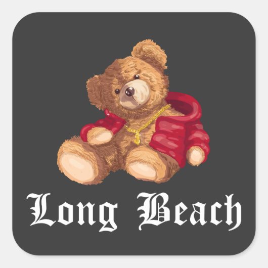Long Beach Teddy Urban Streetwear Vierkante Sticker (Voorkant)