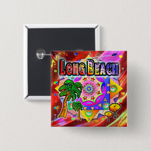 Long Beach Tropische Vrienden Knop Vierkante Button 5,1 Cm