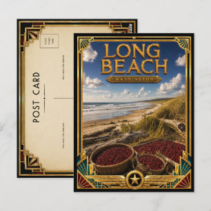 Long Beach Washington Vintage Art Deco Gouden Tijd Briefkaart