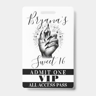 Long Black Nails Crystal Verjaardag VIP Toegangspa Badge
