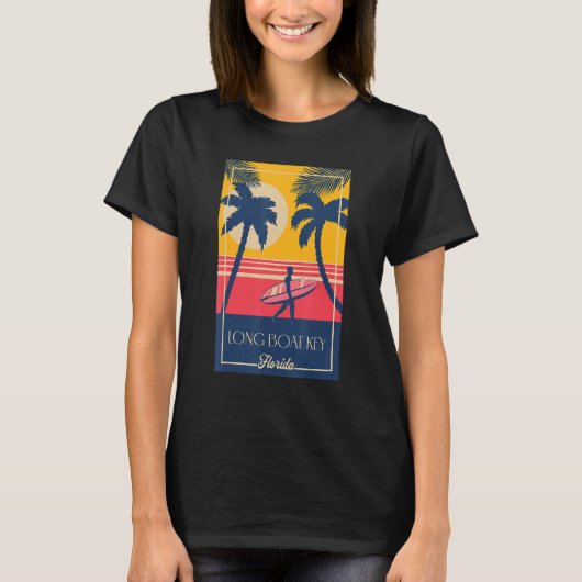 Long Boat Key Florida Retro Surfer Beach design T-shirt (Voorkant)