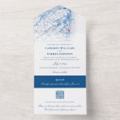 Long Branch New Jersey Kaart Elegant Navy Bruiloft (Binnen)