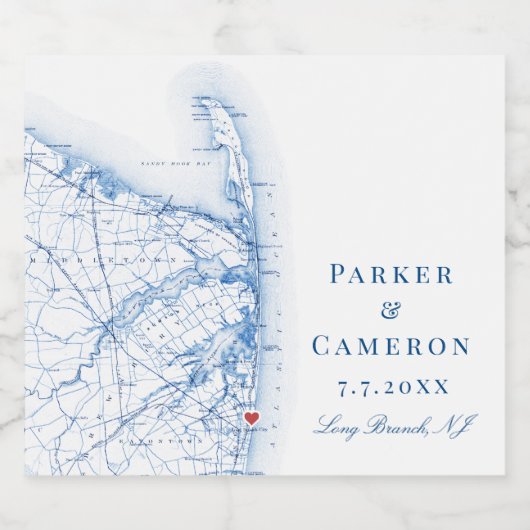 Long Branch New Jersey Kaart Elegante bruiloft Bier Etiket (Enkel label)