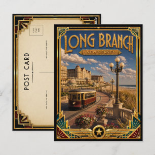 Long Branch New Jersey Vintage Art Deco Gouden Tij Briefkaart