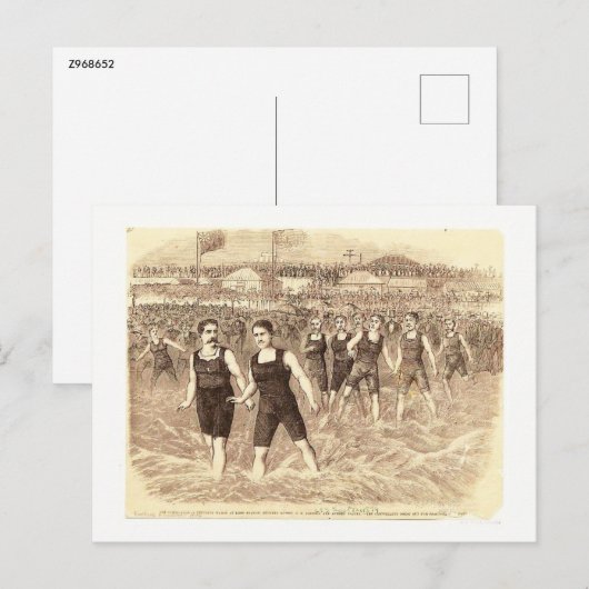 Long Branch NJ, zwemmatch 1874 Briefkaart (Voorkant / Achterkant)