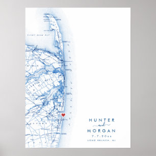 Long Branch Wedding Modern Kaart Gastboek Poster