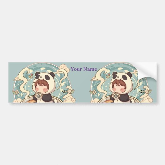 Long Bumper Sticker Panda Coffee Art (Voorkant)
