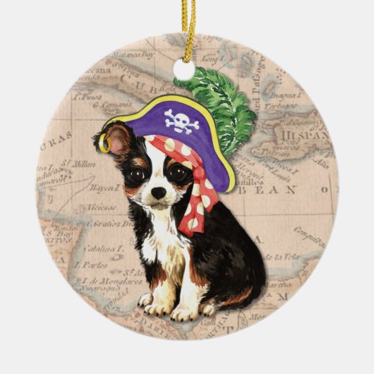 Long Coat Chihuahua Pirate Keramisch Ornament (Voorkant)