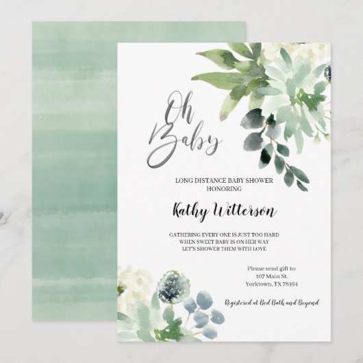 Long Distance Greenery oh Baby shower Kaart (Voorkant / Achterkant)