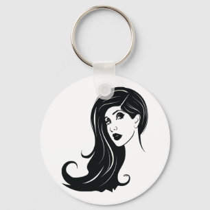 Long Hair Beauful Woman Mode Art Sleutelhanger