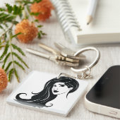 Long Hair Beauful Woman Mode Art Sleutelhanger (Voorkant Rechts)