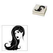 Long Hair Beauful Woman Mode Makeup Art Rubberstempel (Gestempeld)