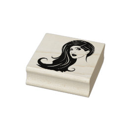 Long Hair Beauful Woman Mode Makeup Art Rubberstempel