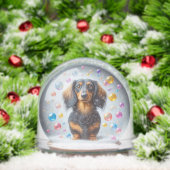 LONG HAIR BLACK AND TAN DACHSHUND SNOW GLOBE SNEEUWBOL (Kerstmis)
