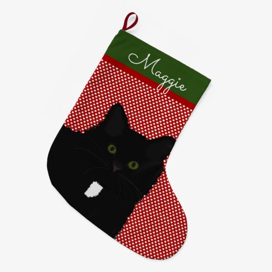 Long Hair Black Cat op maat Grote Kerstsok (Voorkant (Hangend))