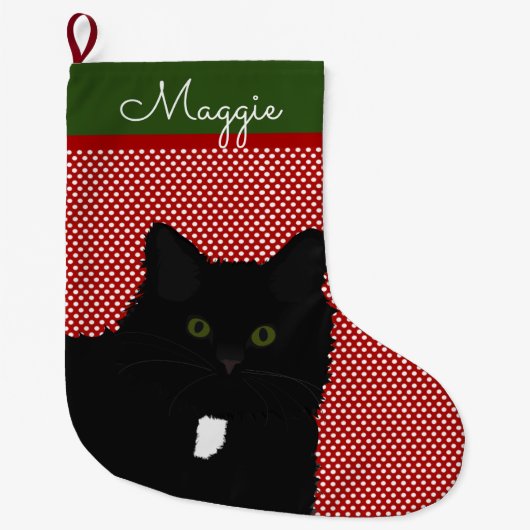 Long Hair Black Cat op maat Grote Kerstsok (Voorkant)