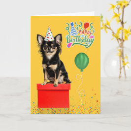 Long Hair Chihuahua Dog Party Hat Yellow Birthday Kaart