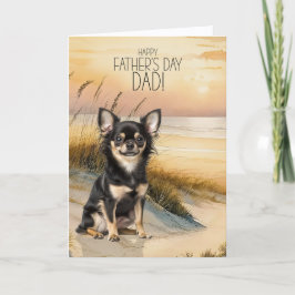 Long Hair Chihuahua Dog Sunset Beach Father's Day Feestdagen Kaart