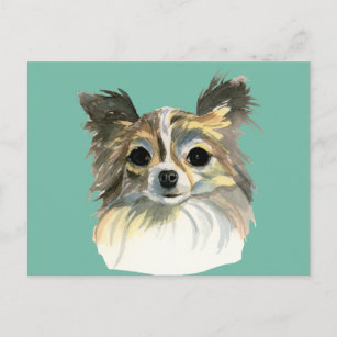 Long Hair Chihuahua Dog Waterverf Portret Briefkaart