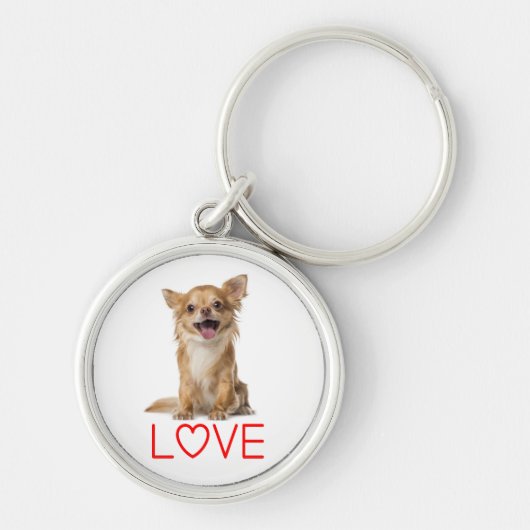 Long Hair Chihuahua Puppy Dog Red Love Sleutelhanger (Voorkant)