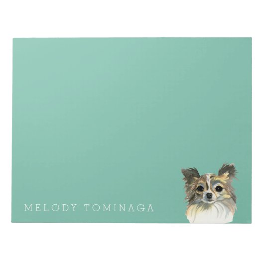 Long Hair Chihuahua Waterverf Portret Notitieblok (Voorkant)