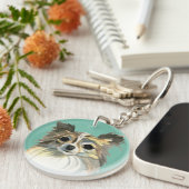 Long Hair Chihuahua Waterverf Portret Sleutelhanger (Voorkant Rechts)