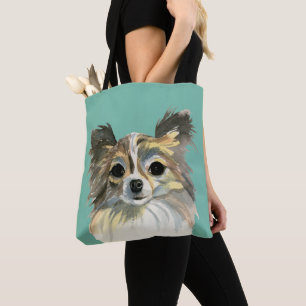 Long Hair Chihuahua Waterverf Portret Tote Bag