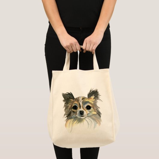 Long Hair Chihuahua Waterverf Portret Tote Bag (Voorkant (product))