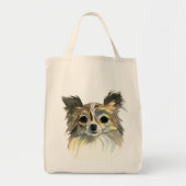 Long Hair Chihuahua Waterverf Portret Tote Bag (Voorkant)