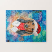 Long Hair Dachshund Breed Dog Kerstmis Legpuzzel (Horizontaal)
